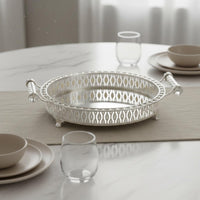 Decorative Fruit Basket European Style Oval Silver Platter with Handles Luxury Quality Home Decor for Living Room, Party
