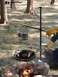 Qvien户外冬季烤盘架BBQ篝火烧烤野炊架多功能组装便携式露营铸铁