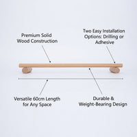 Bedroom Solid Racks, Beech Garment Organizer for Home, Nordic Wall Mount with Storage, Flexible or Adhesive Installation