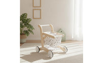 Wooden Push Cart with Basket Imaginative Play Shopping Cart Toy Energetic Infant Push Pusher for Kids, Nursery