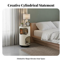 Round Nightstand with Storage alcove Space-Saving Round Tiered Cabinet for Bedroom