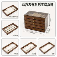Five-Layer Walnut Jewelry Box with Drawers for Desktop Storage