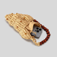 Creative Beaded Seashell Woven Straw Bag, Wooden Beads, Handbag, Summer Beach Bag, Women's Shoulder Bag 2025