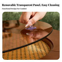 Foursegment Designblade Foursegment Design Table Rattan Woven Design Household Furniture With Storage Space Glass Top