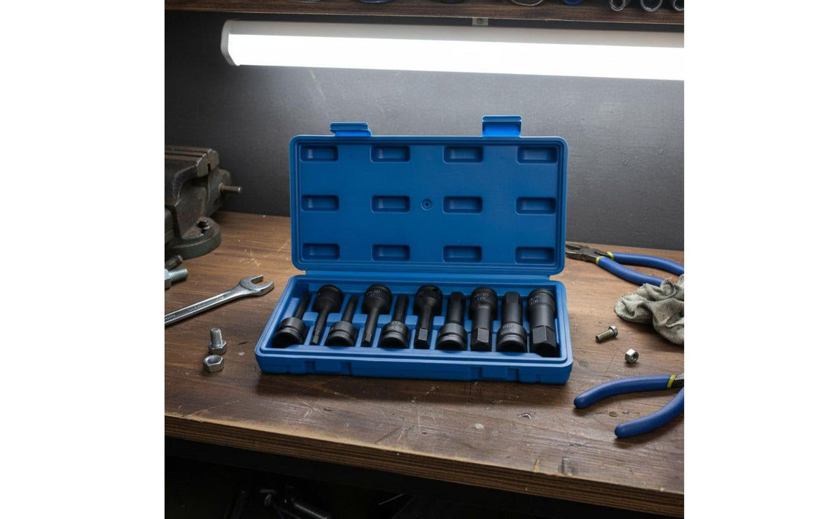 10 Pieces 1/2 Inch Drive Hex Socket Socket Set Wear Resistant 1/2 Inch Drive Hex Driver Set Tool Accessory Storage Case Included