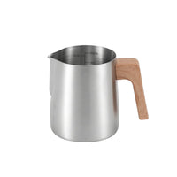 Milk Steaming Pitcher with Wooden Handle Exact Measurement for Coffee Lovers