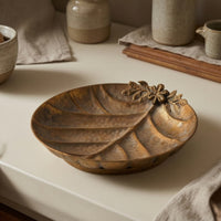 Pedestal Bowl with Floral Detail Gilded Bronze Oval Pedestal Tray Vintageopulent Metal Centerpiece Tray for Coffee Tables, Photo Shoots, Luxury Hotels