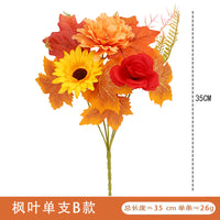 Artificial Maple Leaf Bunch with Sunflowers for Autumn Thanksgiving Decor