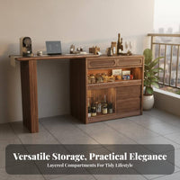 Century-Inspired-Century Modern Design Extendable Bar Cabinet Multi-Functional Storage Cabinet with Extendable Top Space Saving Solid Wood Console Table Adjustable Shelves for Apartment Dwellers, Homeowners, Families