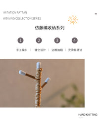 仿藤编门口钥匙收纳架客厅茶几桌面杂物遥控器收纳梳妆台首饰收纳 方形浅盘4钩款
