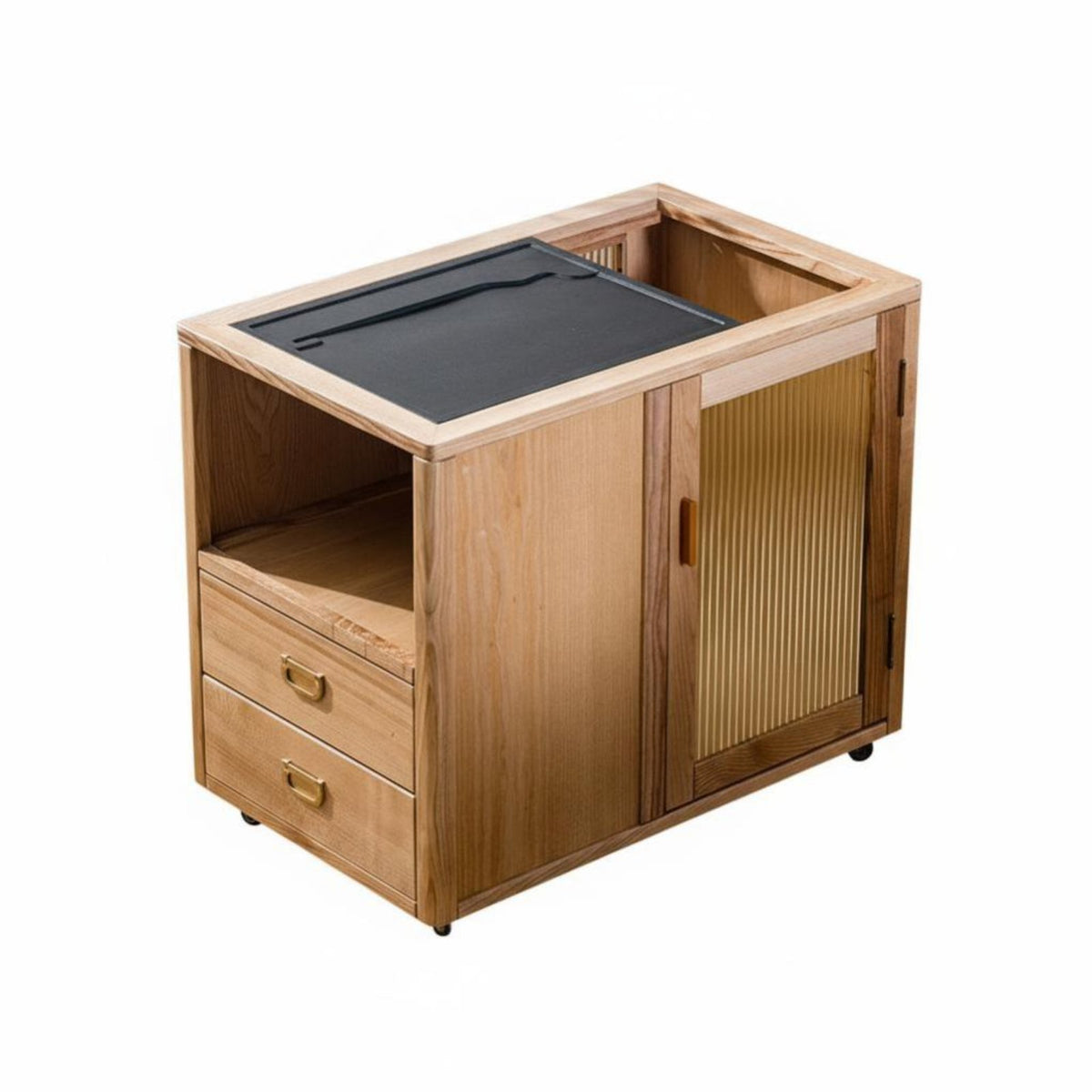 Wheeled Tea Brewing Stand with casters Mobile Furniture Rolling Design Portable for Homeowners, Living Room, Balcony, Kitchen