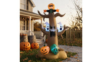 Lighted Inflatable Tree with Pumpkin Head Outdoor Halloween Inflatable Decoration Bright Spooky Tree with Pumpkin Ghost Sturdy for Yard
