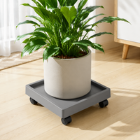 Mobile Caster-Equipped Saucer 26cm Square Plastic Plant Stand Indoor Use Gray