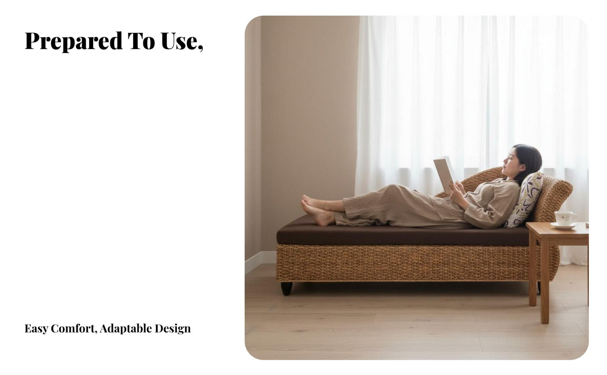 Chinese design Rattan Chaise Lounge Woven Design Daybed Elegant Household Furniture Ergonomic Shape for Homeowners, Adults, Living Room, Bedroom, Sunroom, Study