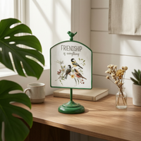 Bird Floral Sign Embossed Relief Outdoor Decor Pedestal Intended for Shelf