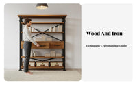 utilitarian aesthetic Freestanding Shelving Unit With Drawers Floor-Standing Etagere Vintage Design bookshelf Sturdy Construction for Apartment Dwellers, Book Lovers, Office Workers, Living Room, Study, Bedroom
