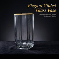 Gold Rimmed Glass Vase, Japanese Style, Handmade