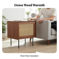 Rattan Door Nightstand Sturdy Wood Construction Bedside Table Vintage Design Versatile for Homeowners, Students, Bedroom