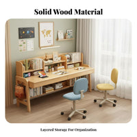 Height Adjustable Kids Desk and Chair Set Solid Wood Kids Study Desk with Chair Sturdy Construction Children's Writing Table with Hutch Ergonomic Design for Students, Teens, Home School