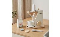 Kids Wooden Coffee Maker Toy Children's Toy Coffee Machine with Accessories Minimalist Pretend Kitchen Appliance with Accessories Smooth for Toddlers, Playroom