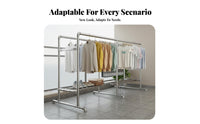 Rolling Dual-rod Garment Rack Heavy-duty Clothing Organizer with Sturdy Rust-resistant Steel Double Rod Design Bottom Storage Shelf Lockable Wheels Windproof Holders for Students Balcony Outdoor Dorm Room Home