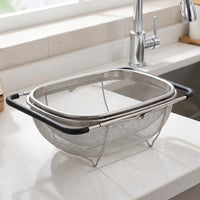 Square Drain Basket Kitchen Sink Drainer, Stainless Steel Sink Rack with Rectangular Holes, Retractable Drainer for Vegetable Washing Storage