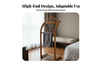 Solid Wood Construction Wooden Valet Stand Elegant Design Suit Valet Stand Stable Structure Unrestricted Standing Suit Rack Multi-Functional Storage for Business Professionals, Adults, Hotel Suite, Dressing Room, Office, Walk-in Closet