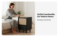 Illuminated Rattan End Table Japanese design Design Bedside Cabinet for Students