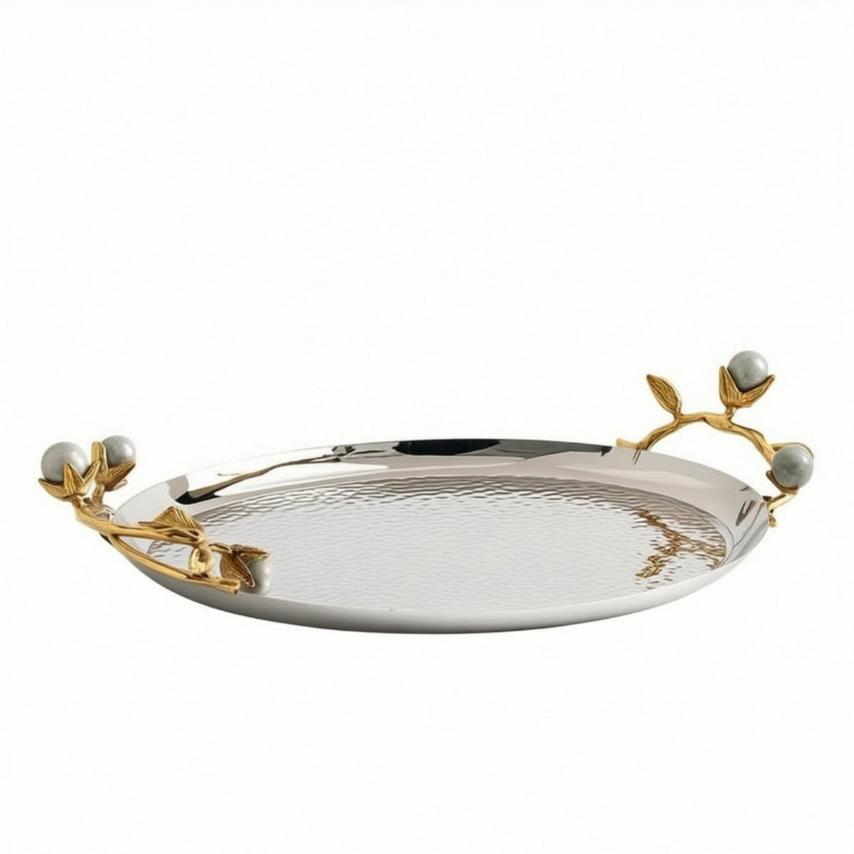 Tabletop Decorative Tray with Branch Handles Hammered Decorative Serving Tray Polished Sculptural for Home Decorators, Hosts, Dining Table, Living Room, Entryway