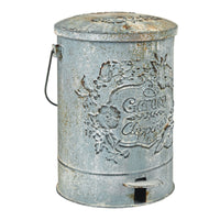 Embossed Floral Weathered Patina Foot Pedal Trash Can Outdoor Metal Garbage Bin