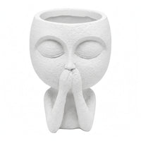 Girl Figure Planter Matte Finish White Resin Planter Anti-Slip Pads