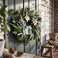 Wreath with Owl Figures Woodland Frosted Berry-Like Clusters Wreath Festive
