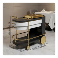Luxury Kitchen Service Cart Solid Wood & Stainless Steel Modern Dining Cart on Wheels Easy Mobility Multi-Tier Serving Trolley for Living Room, Villa