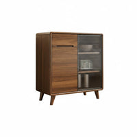 1 Piece Dining Room Buffet Cabinet Wooden Sideboard Storage Cupboard Fluted Glass Door Solid Wood Frame Versatile Console Suitable for Adults Entryway Hallway Home Office