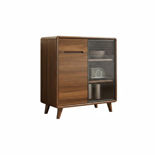1 Piece Dining Room Buffet Cabinet Wooden Sideboard Storage Cupboard Fluted Glass Door Solid Wood Frame Versatile Console Suitable for Adults Entryway Hallway Home Office
