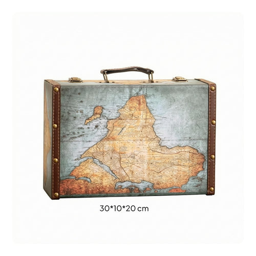 Vintage Suitcase Trunk Stitched Trim Storage Chest Decorative Straps