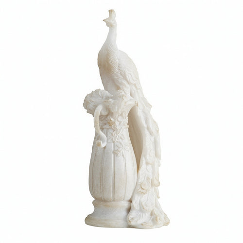 Peacock Sculpture with Pedestal Intricate Peacock Sculpture High-End Decor for Living Room, Entryway