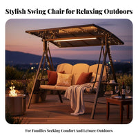 3 Seater Canopy Swing Sturdy Steel Frame 3-Seat Canopy Swing Comfortable Cushions for Families, Homeowners, Backyard, Balcony, Poolside