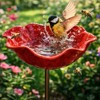 Metal Petal Water Feeder Handmade Flower Garden Bird Bath Nature-Friendly Outdoor Decoration for Yard, Patio