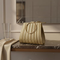 Elegant Design Pleated Evening Bag Compact Interior Circular Handle Clutch for Banquet, Wedding