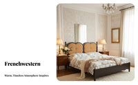 French Retro Design Upholstered foundation Bed sturdy Wood Construction Bedroom Furniture middleera aesthetic Mattress Foundation Vintage Look for partners, Adults, Homeowners, Home, Apartment, Guest Room