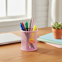 Creative Metal Mesh Round Hollow Pen Holder for Desk Organization