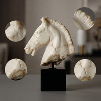 Horse Head Sculpture Weathered Horse Head Statue Black Sculpture with Pedestal for Art Collectors, Living Room, Entryway, Display Shelf