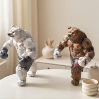 Boxing Bear Statue Muscular Fighting Bear Figurine Anthropomorphic
