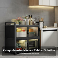 Kitchen Storage Cabinet with Doors Rust Resistant Metal Storage Cabinet on Wheels Heavy Duty Multi-Tier Kitchen Rack for Homeowners, Renters, Washroom
