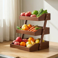 3 Tier Rack with Slatted Trays Rustic Countertop Vegetable Produce Rack Convenient Kitchen Organizer for Pantry