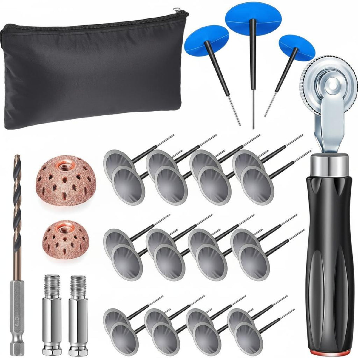 Tubeless Tire Repair Kit 3 Sizes Tire Plug Kit Black Cloth Pouch