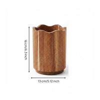 Wooden Pen Holder Decorative Edge Design Wooden Brush Holder Multi-Functional Tabletop Cutlery Organizer for Kitchen Counter
