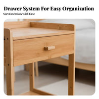 Rolling Nightstand with Drawers Easy to Assemble Bedside Cabinet Multi-Purpose