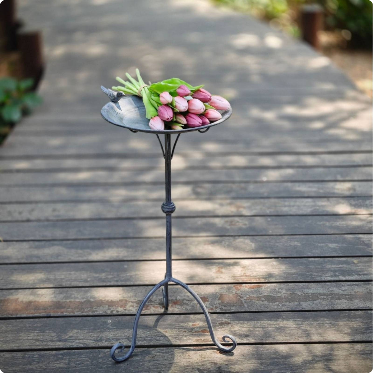 Metal Avian Feeding Tray Detachable Design Garden Decor Rustic Finish for Patio